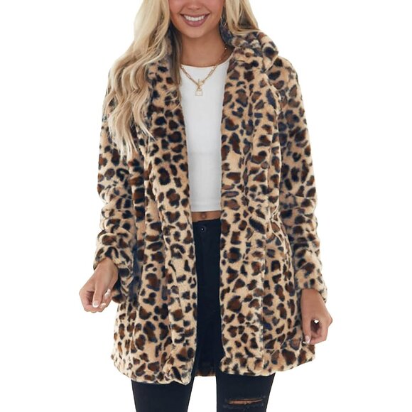 Jackets & Blazers - Trendy Women's Faux Fur Leopard Coat - Versatile for Party, Lounge, or Holiday